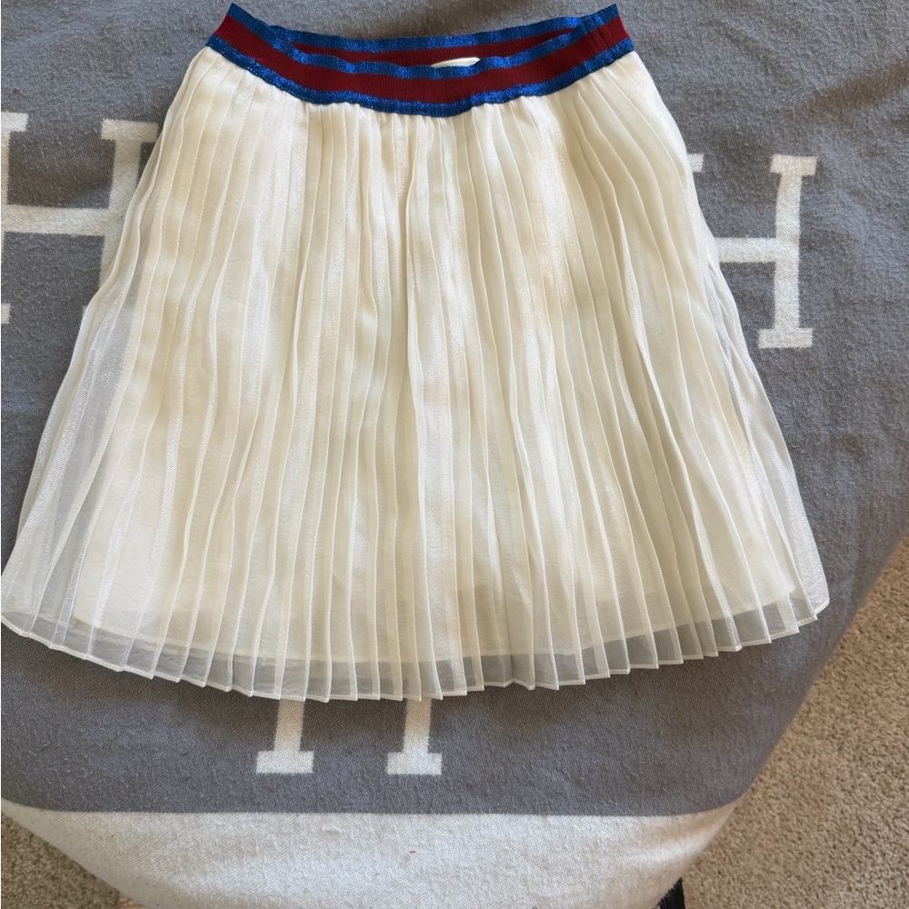 Gucci Cream Pleated A-Line Skirt with Blue and Red Trim